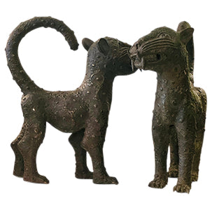 Vintage Bronze Benin Leopards Pair