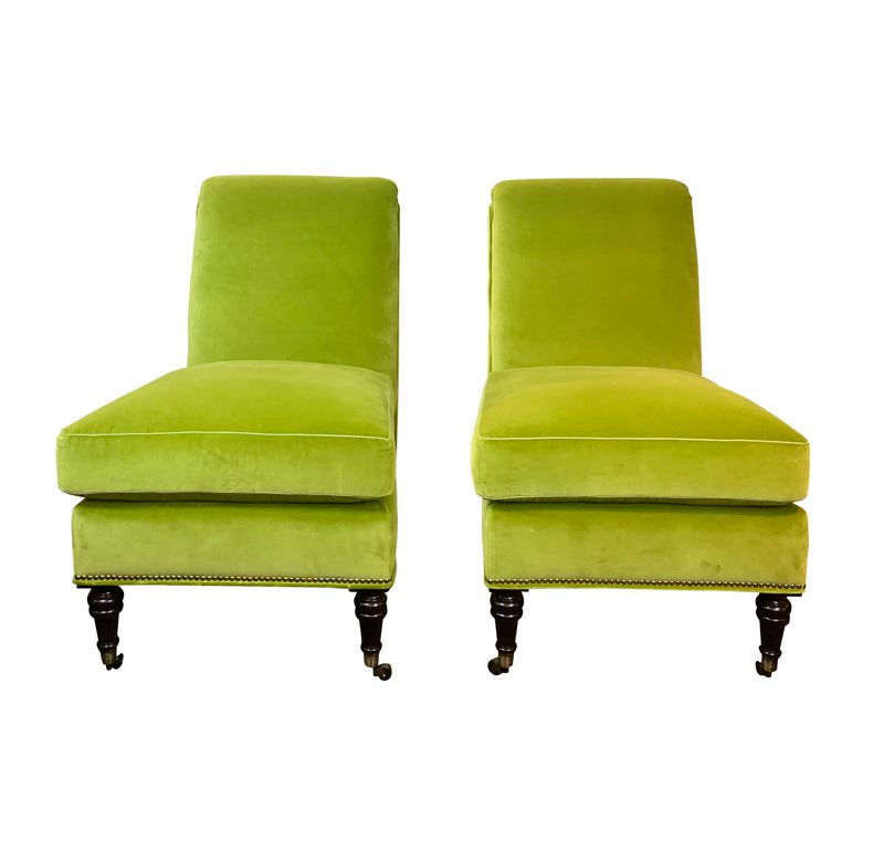 Pair of Velvet Slipper Chairs Priced Separately