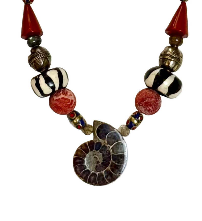 Ammonite and Red Coral Necklace