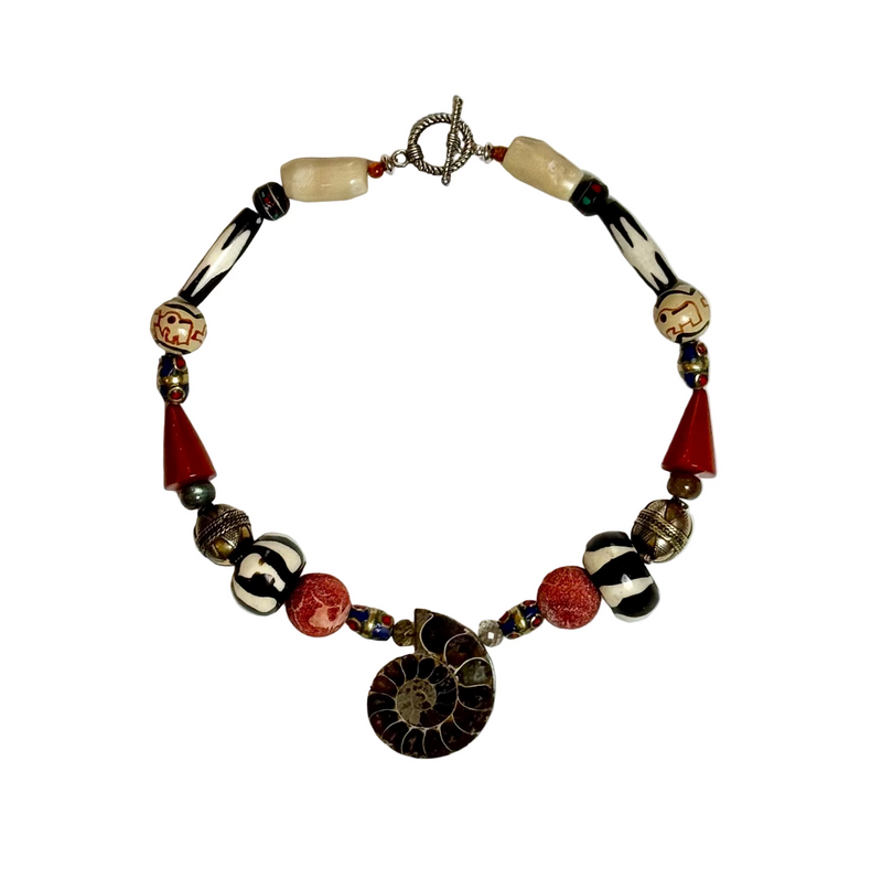 Ammonite and Red Coral Necklace