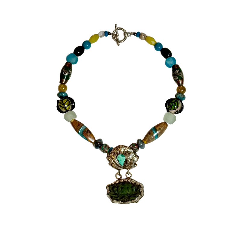 Silver Pendant and Lotus Flower Necklace