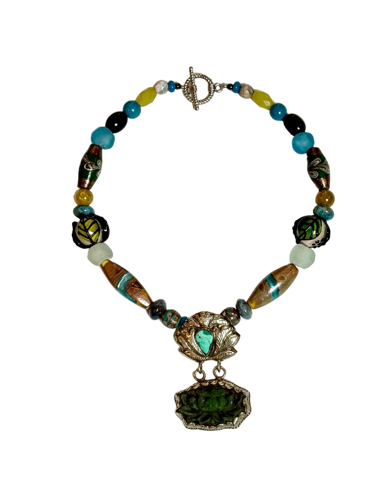 Silver Pendant and Lotus Flower Necklace