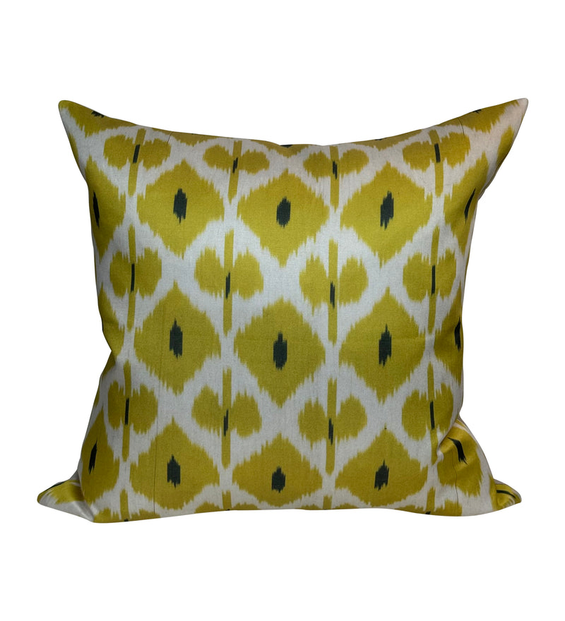 Silk Ikat Pillow Yellow Gold Black