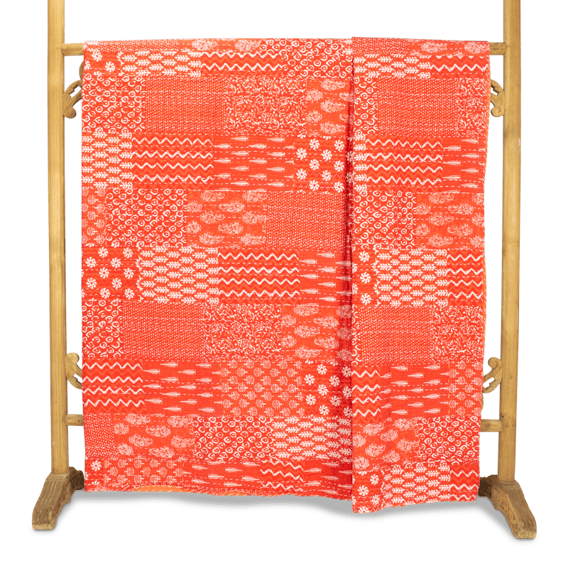 Orange Kantha Quilt Textile