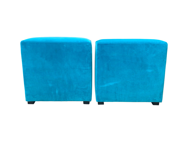Pair Velvet Upholstered Square Ottoman