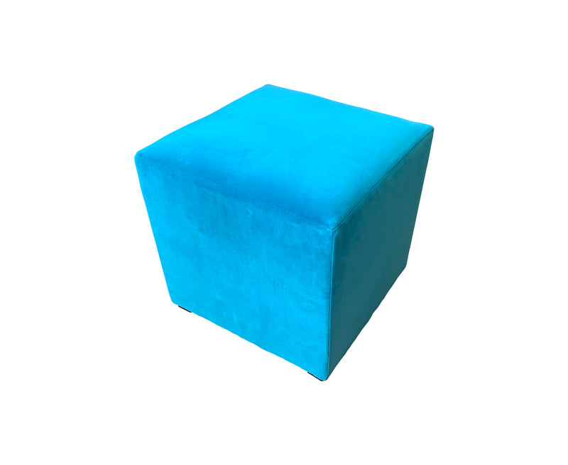 Pair of Square Ottomans in Turquoise Velvet Priced Separately